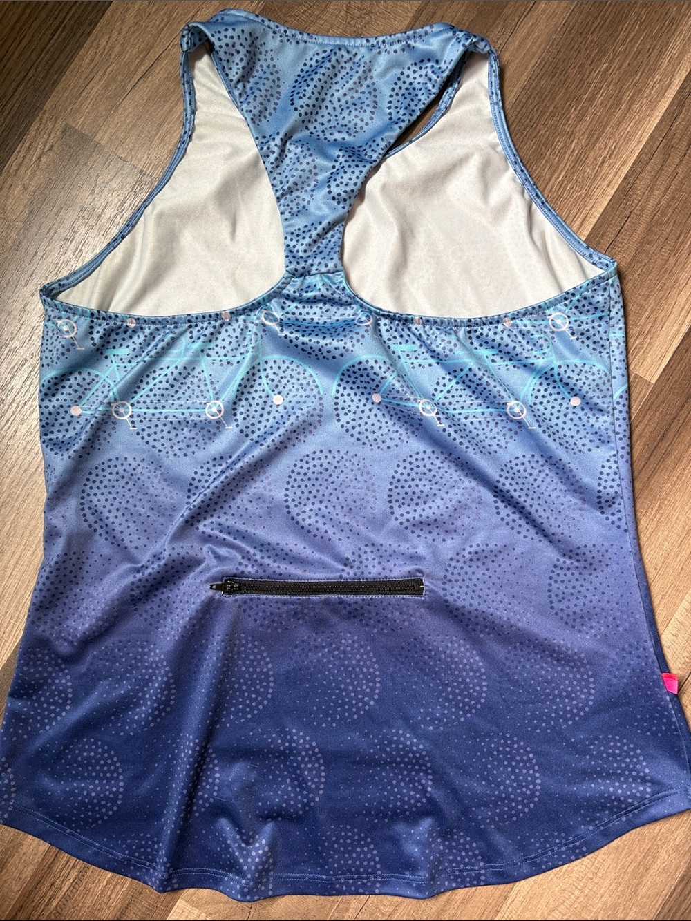 Terry Precision Blue Racerback Bike-Print Sleeveless Biking Tank Top with Pocket - Picture 4 of 6